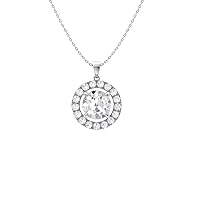 Diamondere Natural and Certified Gemstone and Diamond Halo Petite Necklace in 14k White Gold | 0.61 Carat Pendant with Chain