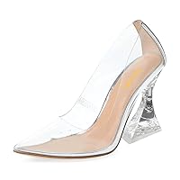 XYD Office Lady Formal Work Pumps Slip On Fashion High Chunky Heeled Pointed Closed Toe Event Professional Dress Shoes