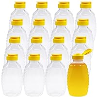 16 Pack 8oz Clear Plastic Honey Bottles,Squeeze Honey Container Refillable Food Grade Honey Jar with Leak Proof Flip-top Lid,Squeeze Honey Bottle for Storing and Dispensing