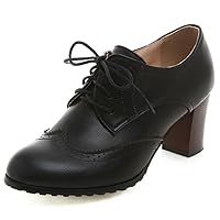 Wingtip Lace Up Oxford Heels for Women,Vintage Chunky Heels Brogue Dress Shoes