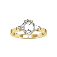 VVS 3 Stone Diamond Ring with 0.69 Ct Triangle Moissanite & 1.16 Ct Emerald Moissanite Solitaire Diamond in 18k White/Yellow/Rose Gold Engagement Ring for Women | 3 Stone Mothers Ring (G-VS2)