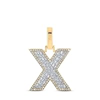 10kt Yellow Gold Mens Baguette Diamond X Initial Letter Charm Pendant 1/2 Cttw