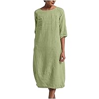 Womens Plus Size Kaftan Dresses Summer Casual Half Sleeve Cotton Linen Dress Round Neck Loose Plain Long Maxi Dresses