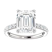 Siyaa Gems 4 CT Emerald Moissanite Engagement Ring Wedding Eternity Band Vintage Solitaire Halo Silver Jewelry Anniversary Promise Ring