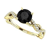 1.00 CT Braided Black Diamond Engagement Ring 14k Yellow Gold, Cable Black Onyx Ring, Rope Black Diamond Ring, Renaissance Ring, Black Waived Ring, Best Rings For Her