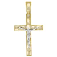 10k Gold Two tone CZ Mens Cross Crucifix Height 60.2mm X Width 32mm Religious Charm Pendant Necklace Jewelry for Men