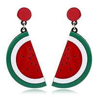 Creative Fruit Flower Stud Earrings Watermelon Strawberry Lemon Cherry Resin Drop Earrings Women Charm Accessories,Watermelon, M, Zinc, No Gemstone