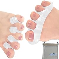 Chiroplax Gel Toe Separators Stretchers Spreader Spacer for Bunion Bunionette Relief Hammer Overlapping Toe Straightener Corrector (2 Pairs w/Pouch - Milky White)
