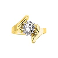 Floral Designer Ring with 6X4MM Oval Gemstone & Sparkling Diamonds in Yellow Gold Plated Silver- Birthstone Jewelry for Women - Available in Sizes 5 to 10 Embrace Elegance!