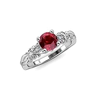 Ruby & Natural Diamond (SI2-I1, G-H) Butterfly Engagement Ring 1.09 ctw 14K White Gold