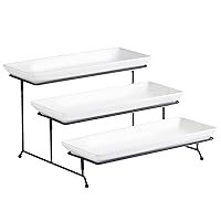 Gomakren 3 Tier Serving Stand 14 Inches Serving Platters Rectangular Large Serving Plates for Party Display Set Collapsible Sturdier Rack, Christmas Dishes Christmas Serving Trays and Platters