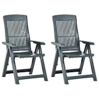 vidaXL Green Plastic Patio Reclining Chairs - Lightweight, Weather-Resistant Outdoor Furniture with Adjustable Backrest - Set of 2