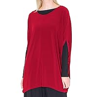 Women's Oversized Batwing Sleeves High Low Hem Solid Color Loose Casual Pullover Blouse Top