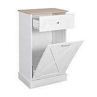 Puluomis Tilt Out Trash Cabinet-Free Standing Kitchen Waste Bin-Wooden Recycling Trash Cabinet with Drawer-White