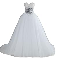 Ball Gown Sweetheart Heavy Beading Lace Tulle Wedding Dress