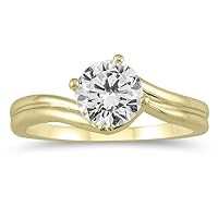 AGS Certified 1 Carat Diamond Solitaire Ring in 14K Yellow Gold (J-K Color, I2-I3 Clarity)