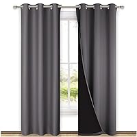 NICETOWN Grey Full Shade Curtain Panels, Pair of Thermal Insulated & Energy Efficiency Blackout Curtains for Living Room Windows, Lined Silky Window Dressing (42-inch Wide x 84-inch Long, Gray)