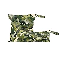 2 Set Army Camouflage Wet Dry Bags for Baby Cloth Diapers Waterproof Reusable Storage Bag for Travel,Beach,Pool,Daycare,Stroller,Gym,Laundry,Dirty Clothes,Swimsuits, Fashion Camo Green Wet Bag