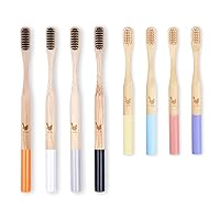 Bamboo Toothbrush Combo: 4 Adult + 4 Kids Toothbrushes with Soft Bristles, Set of 8 Eco Friendly Toothbrushes, BPA Free