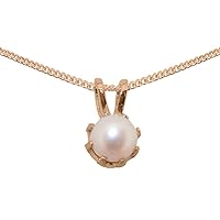 Solid 18k Rose Gold Cultured Pearl Womens Pendant & Chain - Choice of Chain lengths