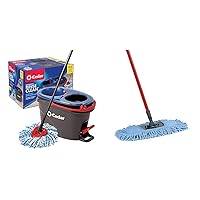 O-Cedar EasyWring RinseClean Microfiber Spin Mop & Bucket Floor Cleaning System, Grey & Dual-Action Microfiber Sweeper Dust Mop,Red