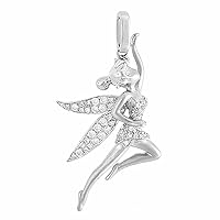 Created Round Cut White Diamond 925 Sterling Silver 14K White Gold Finish Diamond Fairy Pendant Necklace for Women's & Girl's