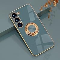 Omorro Compatible with Rose Gold Galaxy S23 Plus Case for Women Girls Kickstand Ring Holder 360 TPU Rotation Ring Case with Stand Plating Edge Work with Magnetic Mount Slim Luxury Case, Gray