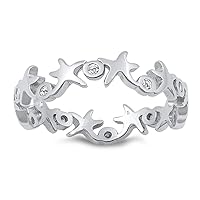 White CZ Starfish XO Eternity Friendship Ring Sterling Silver Band Sizes 4-10