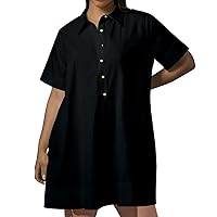 Womens Shirt Dresses Lapel Collar Short Sleeve Baggy Oversized Blouse Dress Casual Loose Fit Office Work Dresses