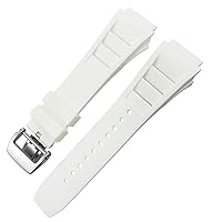 Rubber Watchband 20x25mm Fit for Richard Spring Bar Silicone Mille Sport Watch Strap Soft Waterproof Wristband (Color : White fold Buckle, Size : 20x25mm)