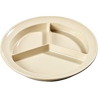 Carlisle FoodService Products Kingline Divided Plate Deep Compartment Plate with 3 Compartments for Home and Restaurant, Melamine, 8.75 Inches, Tan