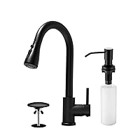 VFAUOSIT Black Kitchen Faucet with Soap Dispenser, 3-Mode Kitchen Sink Faucet with Pull Down Sprayer Stainless Steel Single Handle Faucet 1 to 3 Hole Kitchen Faucets for Bar Laundry RV Utility Sink