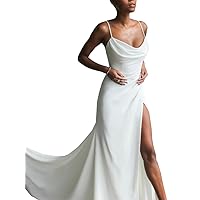 Mermaid Chiffon Beach Wedding Dresses for Bride Spaghetti Strap Bridal Gown Open Back with Slit for Women
