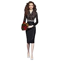 Spring Beading Lace Patchwork Party Dresses for Women Red Black Long Sleeve Dresses Elegant Midi Office Robe
