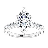 Mois 1 CT Marquise Cut Colorless Moissanite Engagement Ring Wedding/Bridal Ring, Diamond Ring, Anniversary Solitaire Accented Promise Vintage Antique 925 Sterling Silver Gorgeous Rings for Her