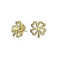 Bling Jewelry Personalize Romantic Flower Open Hearts Lucky Four Leaf Clover Stud Earrings Pendant Necklace For Women Teens 14K Yellow Gold Plated .925 Sterling Silver