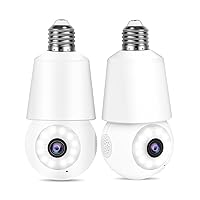 WiFi Light Bulb Cameras for Home Security 2K 360° PTZ Motion Sound Tracking Light Socket Security Cameras Wireless Outdoor Indoor Shimmer Color Night Vision 2-Way Talk 24/7 SD Card/Cloud Storage 2PCS