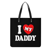 I Love Daddy PU Leather Tote Bag Top Handle Satchel Handbags Shoulder Bags for Women Men