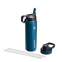 ThermoFlask 24 oz Double Wall Vacuum Insulated Stainless Steel Water Bottle with Two Lids, Cobalt