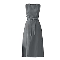 Women's Summer Dresses Ladies Dress Womens Casual Tank Top Sleeveless Knee Length Mini Pleated Dress(Grey,XX-Large
