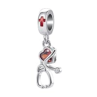 Nurse Doctor Stethoscope Cap Heart Cubic Zirconia Dangle Charm for Pandoa Bracelet