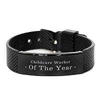 Childcare Worker Gifts. Childcare Worker Of The Year. Unique Black Shark Mesh Bracelet for Childcare Worker. Unique Birthday Inspirational Gift
