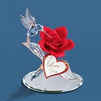 Glass Baron Glass Hummingbird Figurine with A Red Rose Delicate Design – Premium Quality – Excellent Craftsmanship – Elegant Design – Removable I Love You Tag – Perfect Décor Item – Ideal Gift