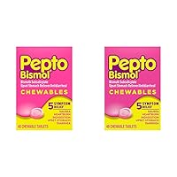 Pepto Bismol Chewable Tablets for Nausea, Heartburn, Indigestion, Upset Stomach, and Diarrhea - 5 Symptom Fast Relief, Original Flavor, 48 ct (Pack of 2)