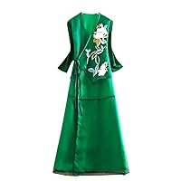 Summer Women Vintage Belt Dresses Embroidery Elegant Lady A-Line Party Embroidered Loose Organza Hanfu Dress