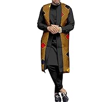 African Traditional Clothing for Men Print Coats Dashiki Shirts and Ankara Pants 3 Piece Set Tribal Outfits Plus Size