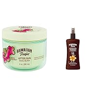 Hawaiian Tropic After Sun Body Butter with Coconut Oil, 8oz & Protective Tanning Oil Spray Sunscreen SPF 15, 8oz