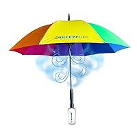 Mister Breeze USB Rechargeable Sun Umbrella with Built In Fan and Mister Spray for Heat Protection, Cooling, Summer, Beach, Sports, Golf, Walking, Festivals, and More, Gen2