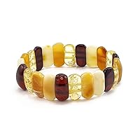 Multi-Color Amber Oval Beads Stretch Bracelet, Genuine Baltic Amber.