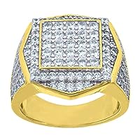 Yellow tone 925 Sterling Silver Mens Round CZ Cubic Zirconia Simulated Diamond Cluster Band Fashion Ring Jewelry Gifts for Men - Ring Size Options: 10 11 12 7 8 9